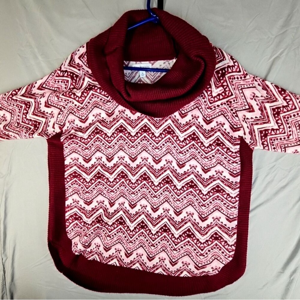 Kim Rogers Women’s XL Turtleneck Sweater Red White Zigzag Long Sleeve Cozy